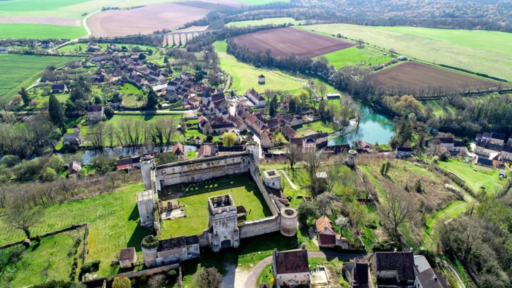 Drone view of Druyes-les-Belles-Fontaines village