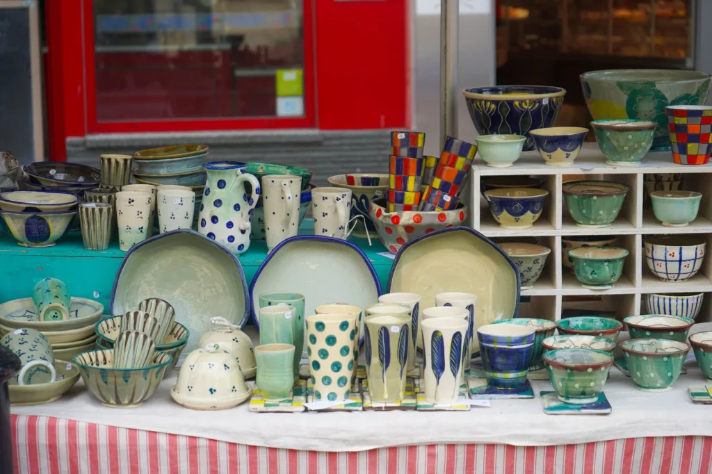 Pottery stand at the Toucy market