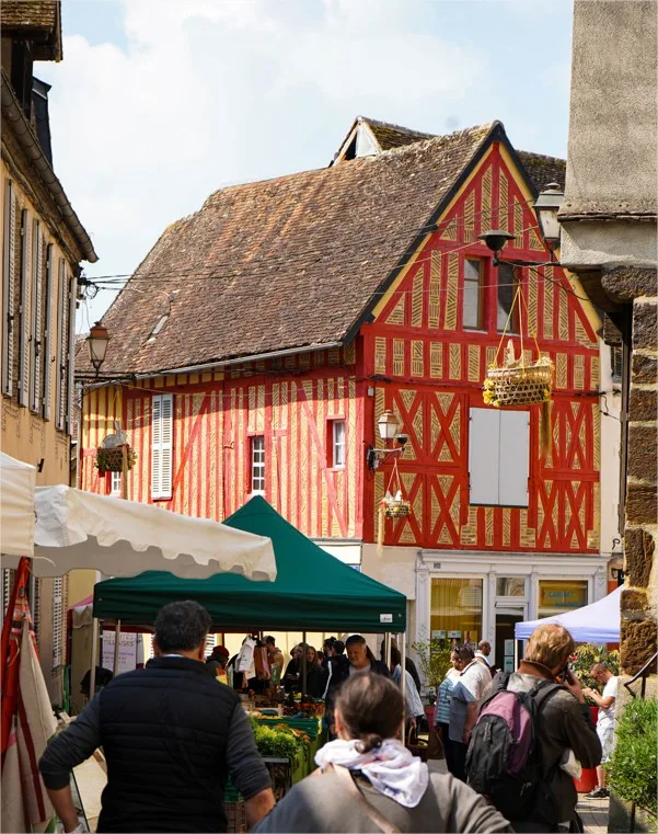 Half-timbered house on the Toucy market