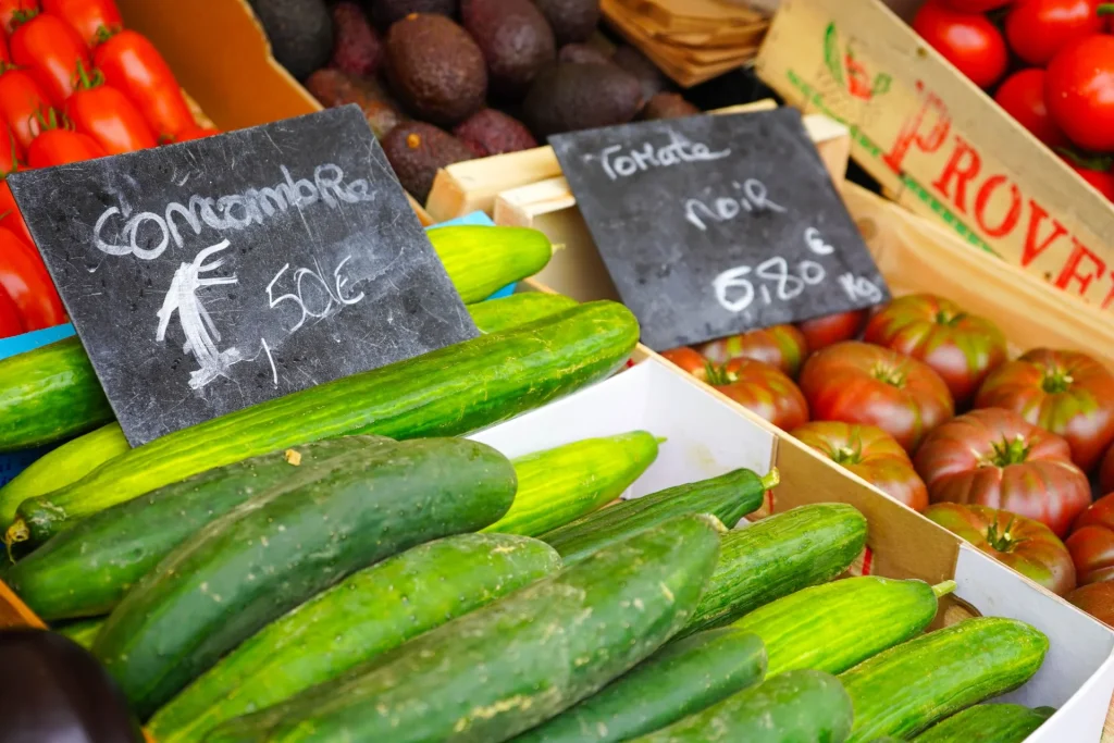 Vegetable stand at the Toucy market