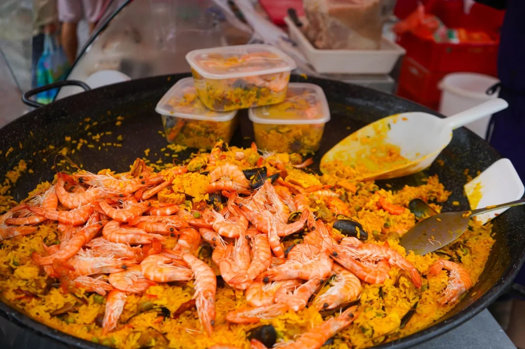 A paella cooked on site