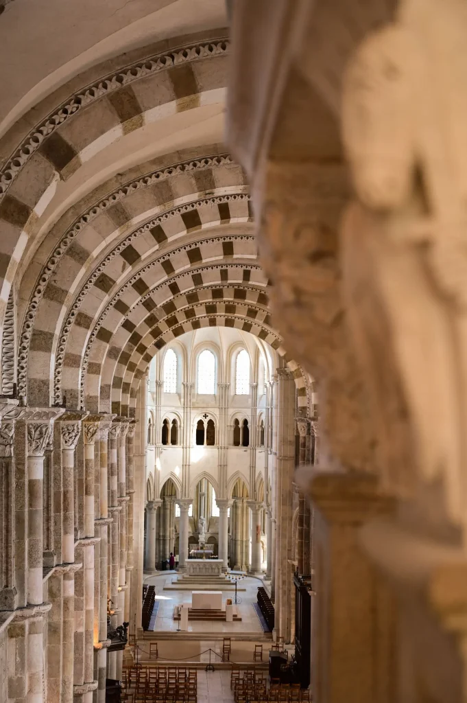 Interior architecture of the Basilica of Sainte-Marie-Madeleine in Vezelay