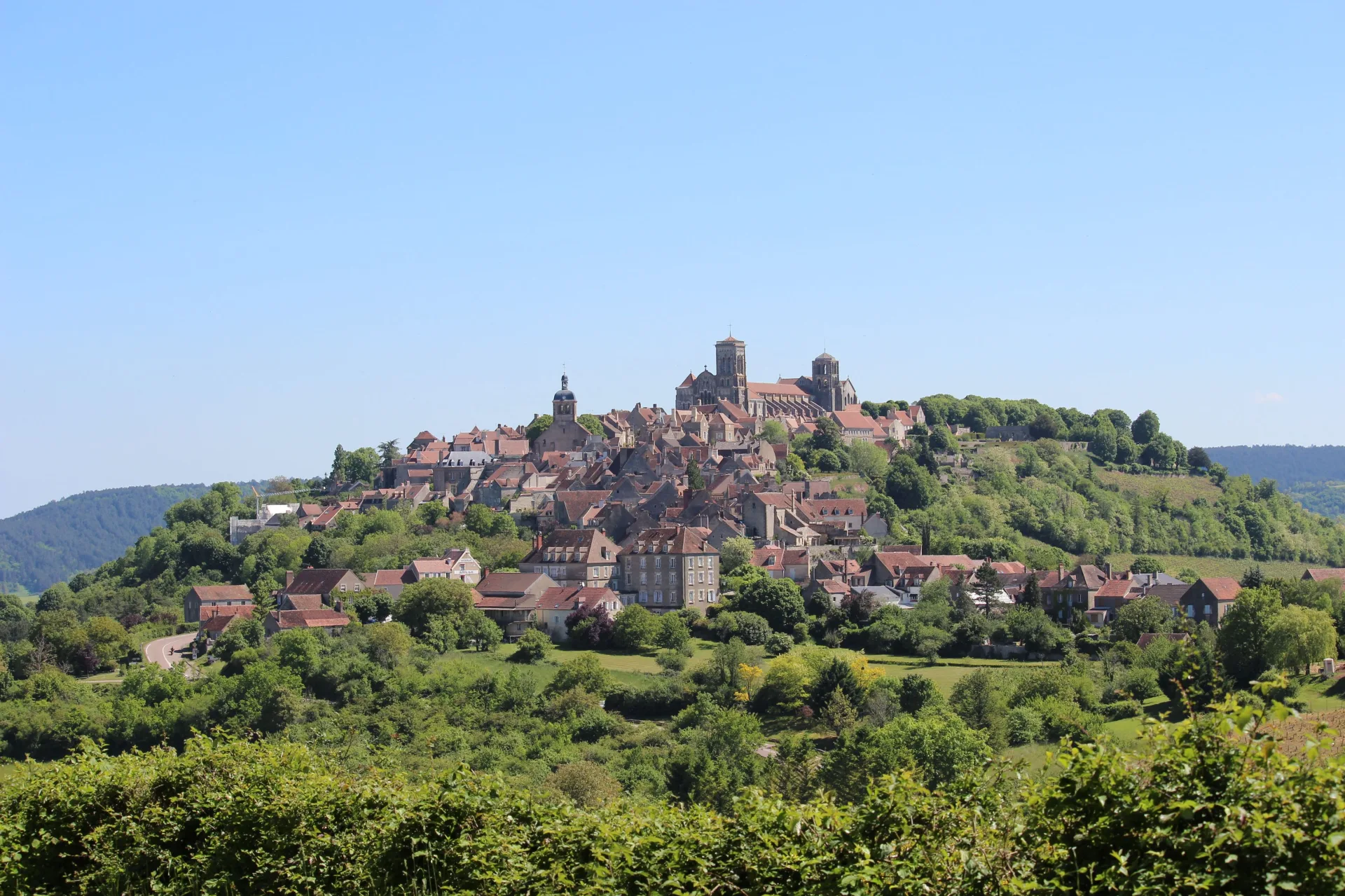 View of the village of Vezelay and its Basilica