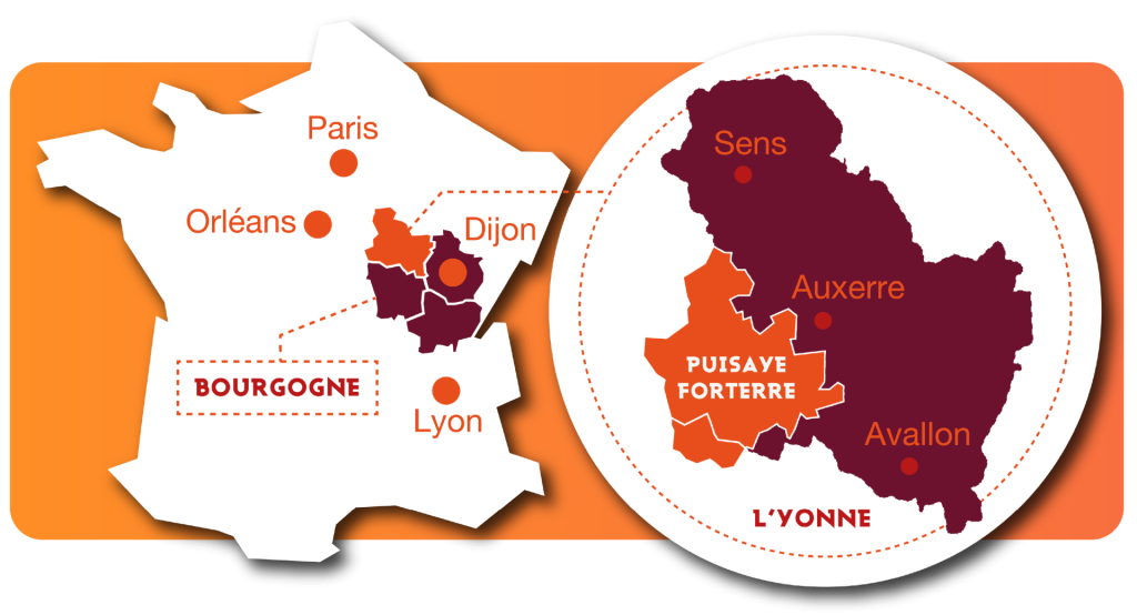 Carte de localisation de la Puisaye en Bourgogne près de Paris