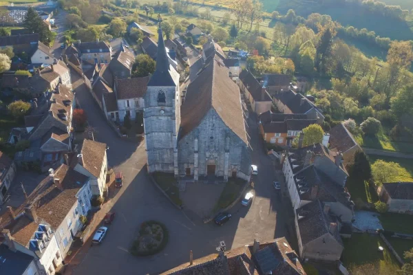 church of Treigny from the sky