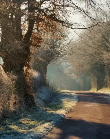 winter road chimney in Puisaye